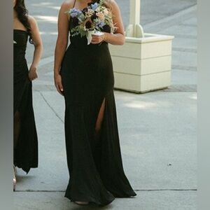 Birdy Grey Black Evening Gown Matte Satin